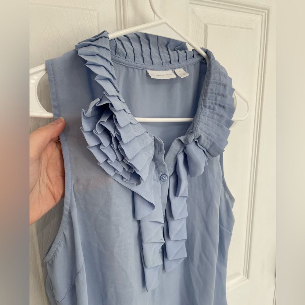 New York & Company Light Dusty Blue Button Front Ruffle Tank Top Women’s Size M - Picture 2 of 6
